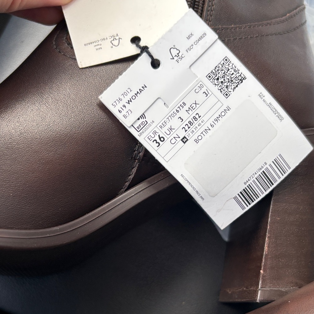 Mango Dark Brown Ankle Block Heel Booties, new with tags - Picture 8 of 9